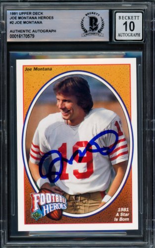 Joe Montana Autographed Signed 1991 UDA Heroes Card #2 San Francisco 49Ers Auto Grade Gem Mint 10 Beckett Beckett 