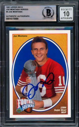 Joe Montana Autographed Signed 1991 UDA Heroes Card #3 San Francisco 49Ers Auto Grade Gem Mint 10 Beckett Beckett 