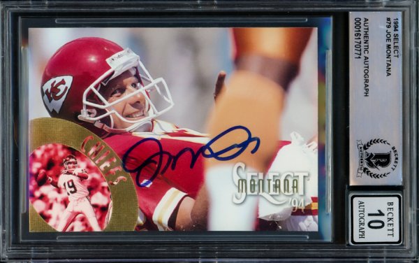 Joe Montana Autographed Signed 1994 Select Card #79 Kansas City Chiefs Auto Grade Gem Mint 10 Beckett Beckett 