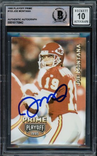 Joe Montana Autographed Signed 1995 Playoff Prime Card #153 Kansas City Chiefs Auto Grade Gem Mint 10 Beckett Beckett 