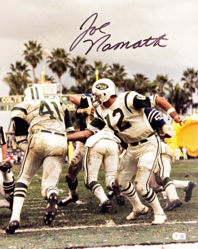 Joe Namath Autographed 16X20 Photo New York Jets Signed In Black Beckett Beckett Witness #212603 
