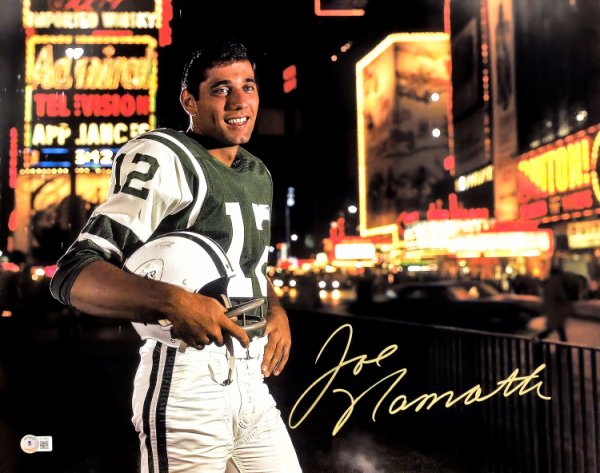 Joe Namath Autographed 16X20 Photo New York Jets Signed In Gold Beckett Beckett Witness #212605 