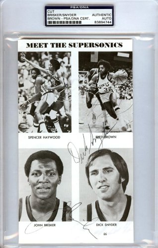 John Brisker, "Downtown" Fred Brown & Dick Snyder Autographed Signed 4.5X8 Cut Signature Seattle Sonics PSA/DNA 