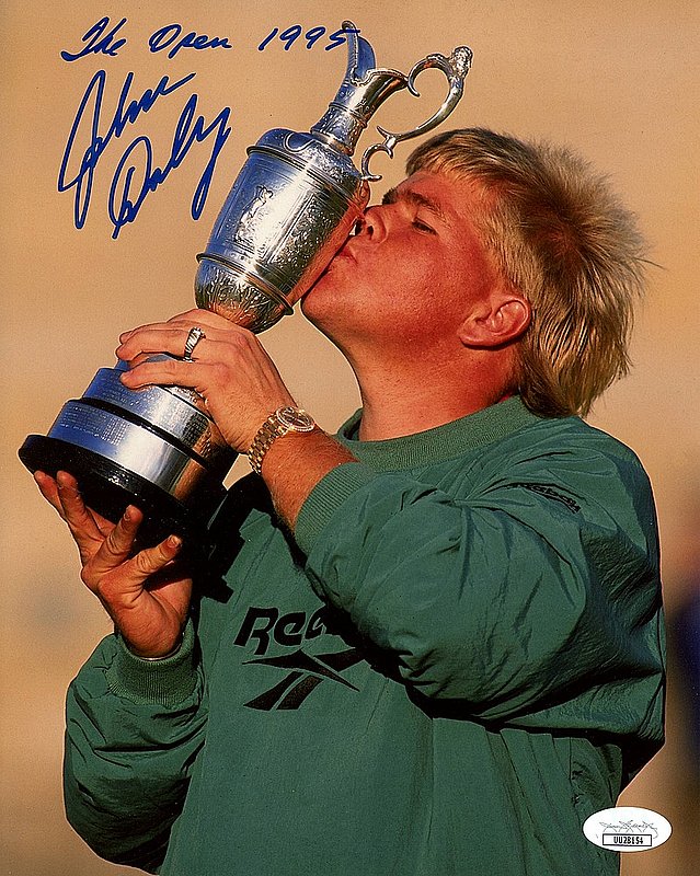 John Daly Autographed Signed Kissing 1995 British Open Trophy 8x10 Photo w/Inscription -JSA 