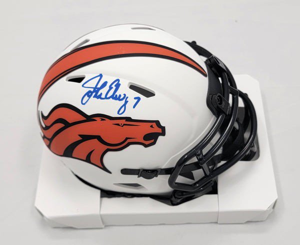 John Elway Autographed Signed Denver Broncos Blue T/B Mini Helmet Beckett Witnessed 
