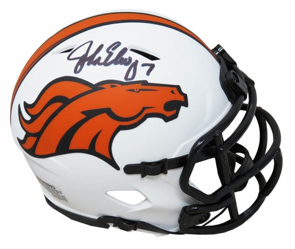 John Elway Autographed Signed Denver Broncos Lunar Eclipse White Matte Riddell Speed Mini Helmet 