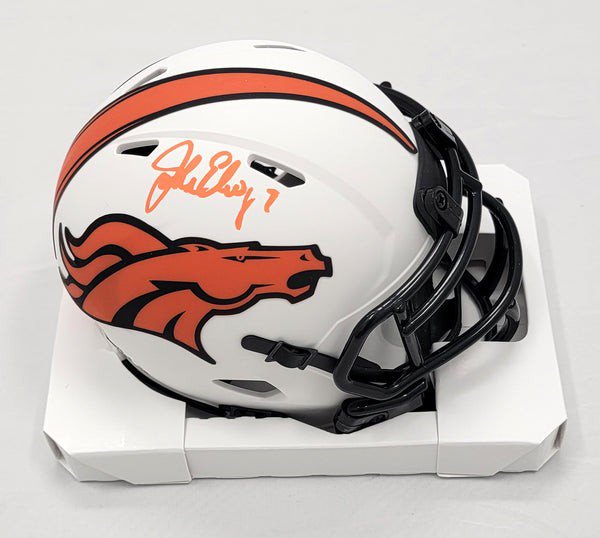 John Elway Autographed Signed Denver Broncos White Alt Mini Helmet Beckett Witnessed 