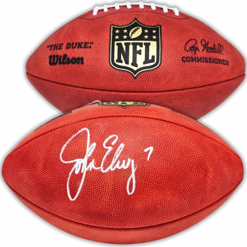 John Elway Autographed Signed Official Leather Gold Shield Football Denver Broncos Beckett Beckett Witness #220365 