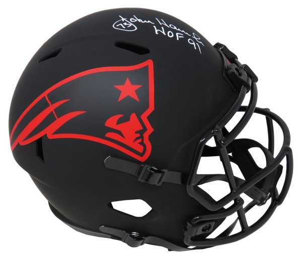 John Hannah Autographed Signed New England Patriots Eclipse Riddell Full Size Speed Replica Helmet w/HOF'91 