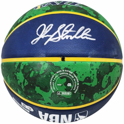 John Stockton Autographed Blue & Green Tie-Dye Utah Jazz Logo Basketball Beckett Beckett Witness #224369