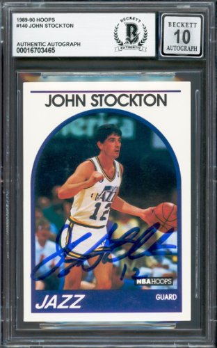 John Stockton Autographed Signed 1989-90 Hoops Card #140 Utah Jazz Auto Grade Gem Mint 10 Beckett Beckett 