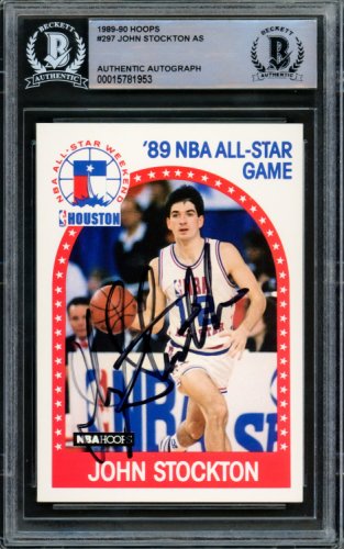 John Stockton Autographed Signed 1989-90 Hoops Card #297 Utah Jazz Beckett Beckett 