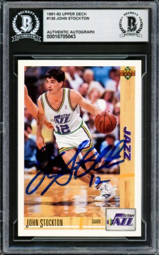 John Stockton Autographed Signed 1991-92 UDA Card #136 Utah Jazz Beckett Beckett 