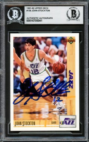John Stockton Autographed Signed 1991-92 UDA Card #136 Utah Jazz Beckett Beckett 