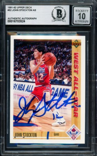 John Stockton Autographed Signed 1991-92 UDA Card #52 Utah Jazz Auto Grade Gem Mint 10 Beckett Beckett 