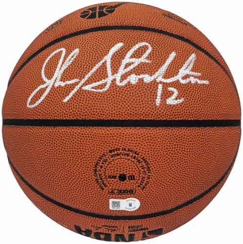 John Stockton Autographed Signed Composite Leather Utah Jazz Logo Basketball Beckett Beckett Witness #224366 