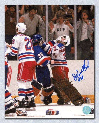John Vanbiesbrouck Autographed Signed New York Rangers Goalie Fight 8x10 Photo
