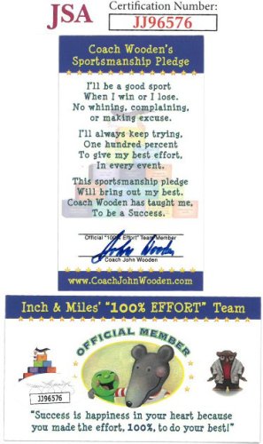 John Wooden Autographed Signed UCLA Bruins Coach's Sportsmanship Pledge Official Member 2X3.5 Card- JSA #JJ96576 