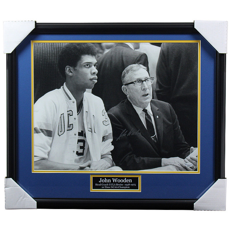 John Wooden Autographed Signed UCLA Bruins Framed 20x16 B&W Photo 