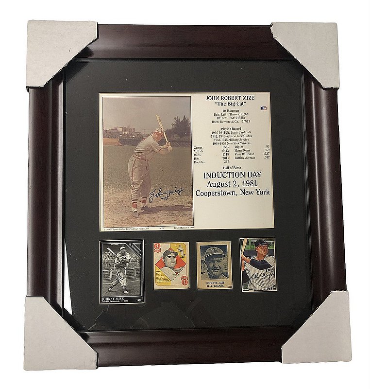 Johnny Mize Signed New York Yankees Framed Cooperstown Induction Photo