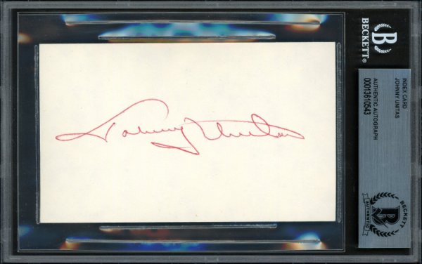 Johnny Unitas Autographed 3X5 Index Card Baltimore Colts Beckett Beckett