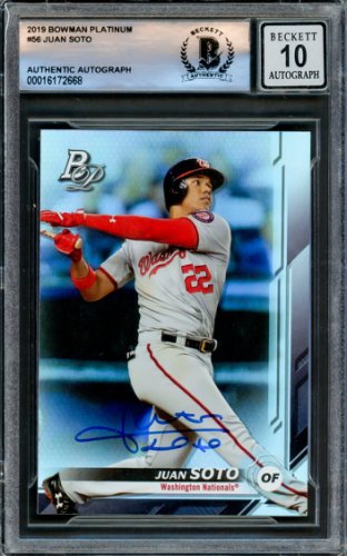 Juan Soto Autographed Signed 2019 Bowman Platinum Card #56 New York Mets Auto Grade Gem Mint 10 Beckett Beckett 