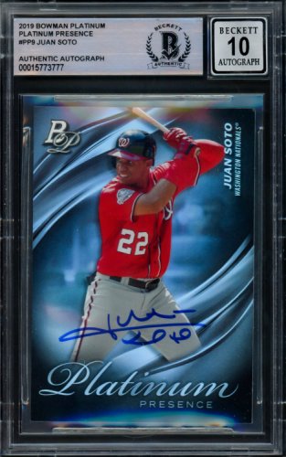 Juan Soto Autographed Signed 2019 Bowman Platinum Presence Card #Pp9 New York Mets Auto Grade Gem Mint 10 Beckett Beckett 