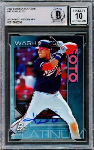 Juan Soto Autographed Signed 2020 Bowman Platinum Card #83 New York Mets Auto Grade Gem Mint 10 Beckett Beckett 