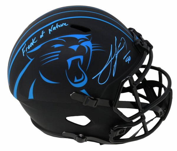 Julius Peppers Autographed Signed Carolina Panthers Eclipse Black Matte Riddell Full Size Speed Replica Helmet w/Freak of Nature 