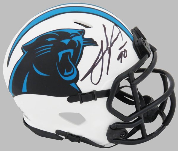 Julius Peppers Autographed Signed Carolina Panthers Lunar Eclipse White Matte Riddell Speed Mini Helmet 