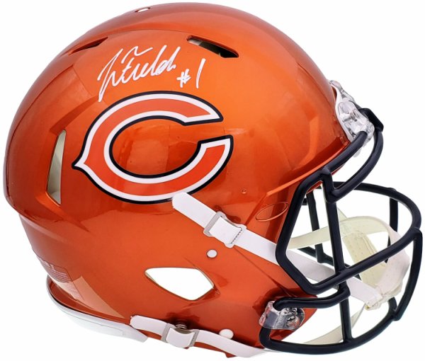 Justin Fields Autographed Signed Chicago Bears Flash Orange Full Size Authentic Speed Helmet Beckett Beckett Qr #197094 