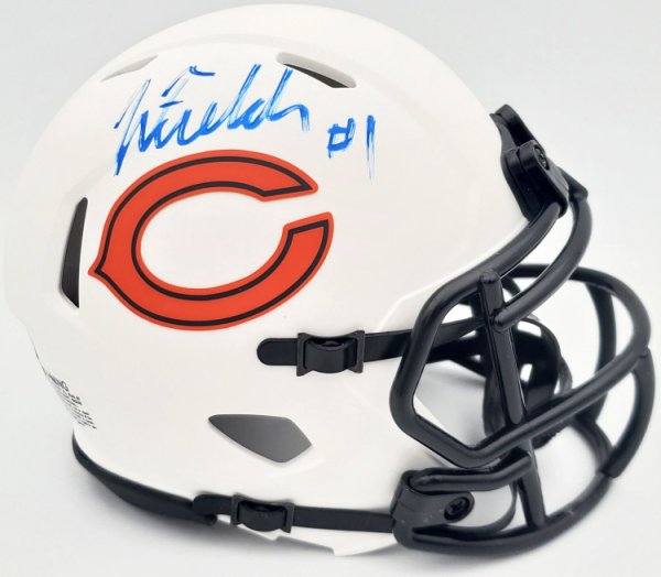 Justin Fields Autographed Signed Chicago Bears Lunar Eclipse White Speed Mini Helmet Beckett Beckett Qr #Wl62754 