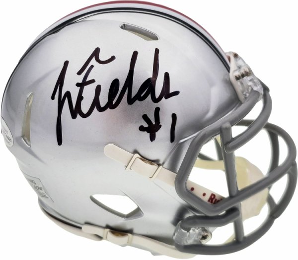 Justin Fields Autographed Signed Ohio State Buckeyes Silver Speed Mini Helmet Beckett Beckett 
