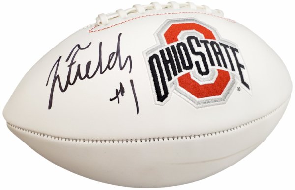 Justin Fields Autographed Signed Ohio State Buckeyes White Logo Football Beckett Beckett 