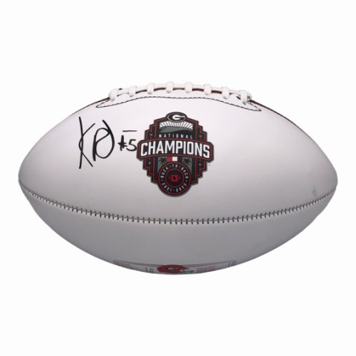 Kelee Ringo Autographed Signed Georgia Bulldogs Back-To-Back Champions Logo White Panel Football - Beckett Authentic 