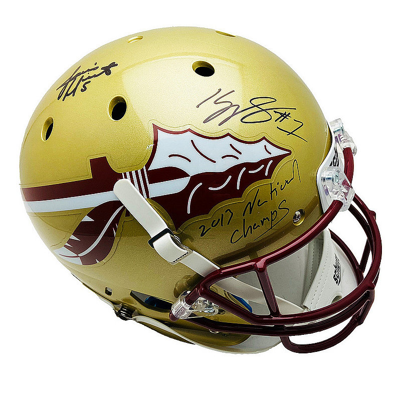 Kelvin Benjamin & Jameis Winston FSU Seminoles Autographed Signed Full Size Schutt Rep Gold Helmet w/ "2013 National Champs" Inscription - Beckett & PSA/DNA Authentic 