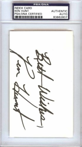 Ken Hunt Autographed Signed 3X5 Index Card New York Yankees, Los Angeles Angels "Best Wishes" PSA/DNA 
