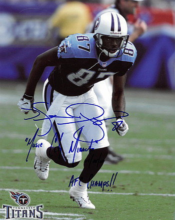 Kevin Dyson Autographed Signed Tennessee Titans Action 8x10 Photo w/ triple Music City Miracle, 01/08/00 & AFC Champs!! 