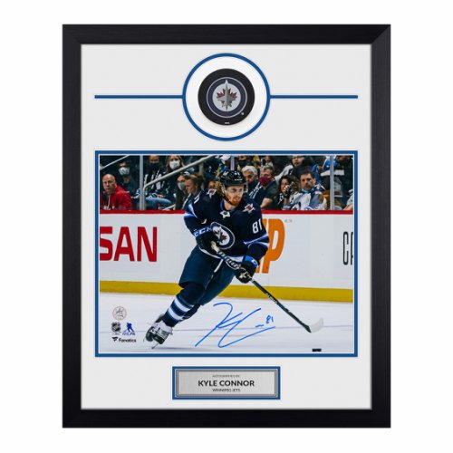 Kyle Connor Autographed Signed Winnipeg Jets Puck Logo 19x23 Frame