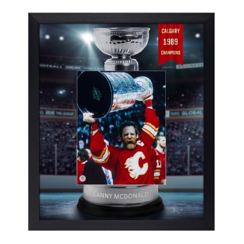 Lanny McDonald Autographed Signed Calgary Flames Cup Champion Graphic 23x27 Frame