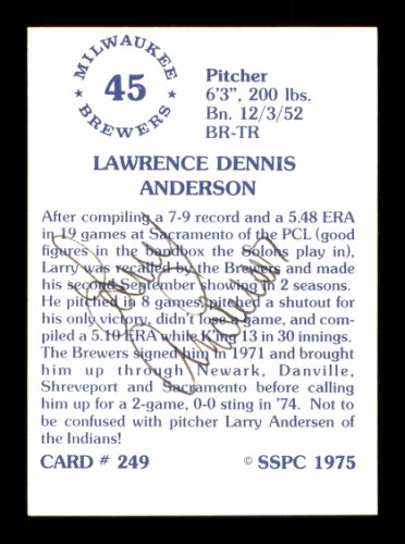 Larry Anderson Autographed 1975 Sspc Card #249 Milwaukee Brewers #172475