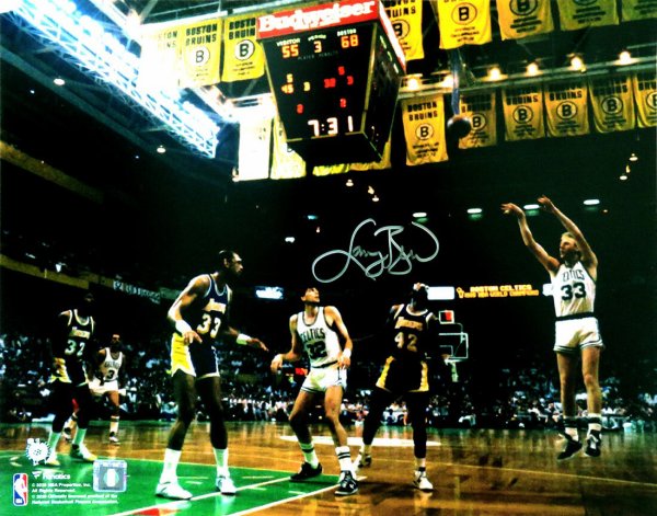 Larry Bird Autographed Signed Boston Celtics 3-Pt Shot vs Lakers Action 16x20 Photo 