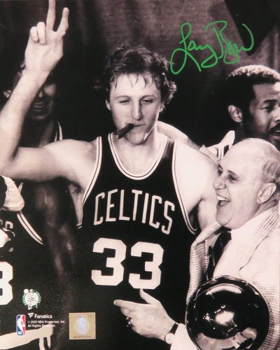 Larry Bird Autographed Signed Boston Celtics Cigar Celebration With Red Auerbach B&W 8x10 Photo 