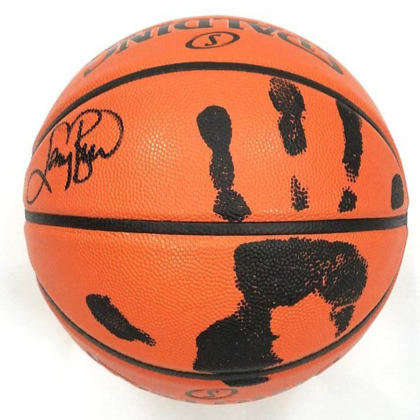 Larry Bird Autographed Signed Boston Celtics NBA Replica Game Basketball With Hand Print In Black Beckett Witnessed 