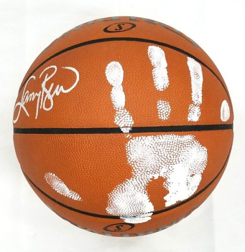 Larry Bird Autographed Signed Boston Celtics NBA Replica Game Basketball With Hand Print In White Beckett Witnessed 