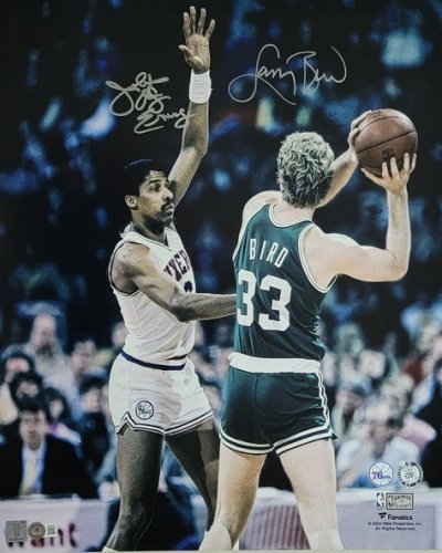 Larry Bird & Julius Erving Autographed Celtics 76Ers 16X20 Photo Beckett Witnessed