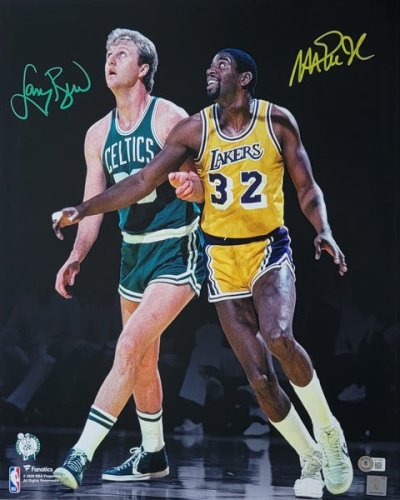 Larry Bird & Magic Johnson Autographed Signed Celtics Lakers Spotlight 16X20 Photo Beckett Witnessed 