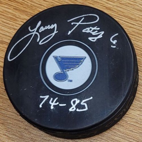 Larry Patey Autographed Signed "74-85" St. Louis Blues Hockey Puck - Autographs
