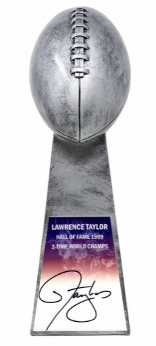 Lawrence Taylor Autographed Signed Football World Champion 15 Inch Replica Silver Trophy 