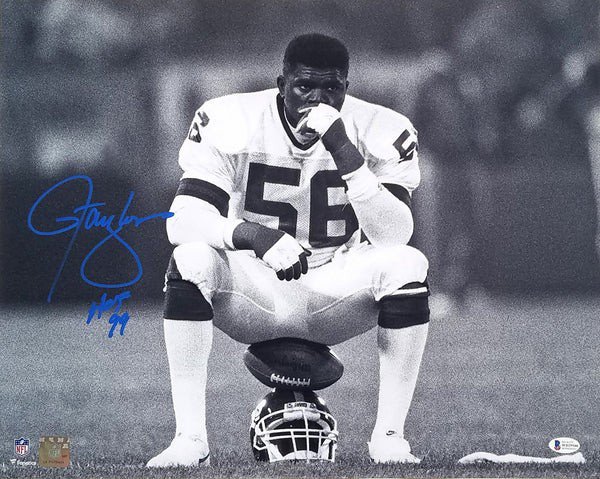 Lawrence Taylor Autographed Signed New York Giants 16X20 Photo W/ HOF 99 Beckett Witnessed Sitting On Helmet 